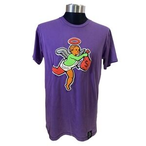 Muerte Hustle Daily Mens T-Shirt Medium Purple Chenille Angel Money Bag Graphic‎
